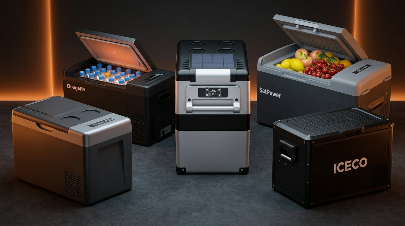 Five 12V refrigerators for semi trucks from EUHOMY, BougeRV, ICECO, and SetPower