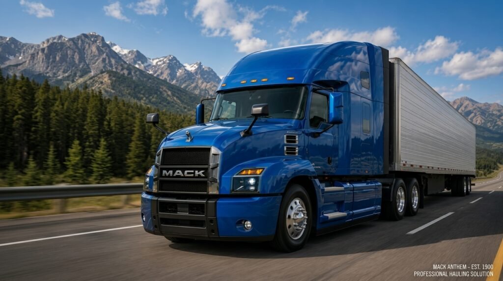Mack Anthem heavy-duty tractor traveling on a highway with a trailer