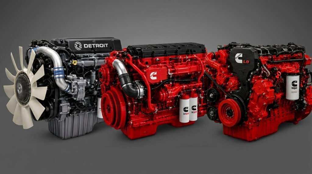 Three diesel engine options associated with the Freightliner 114SD Plus severe-duty truck.