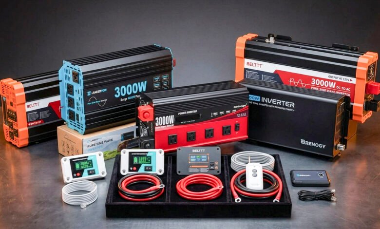 Five semi truck power inverters for OTR drivers, including BELTTT, LANDERPOW, Cantonape, and Renogy