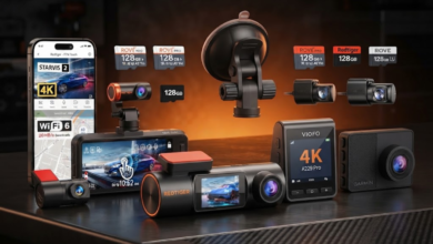 Five truck dash cams for long haul drivers including ROVE R2-4K Dual, REDTIGER F7NP, REDTIGER F7N Touch, VIOFO A229 Pro 2CH, and Garmin Dash Cam 67W