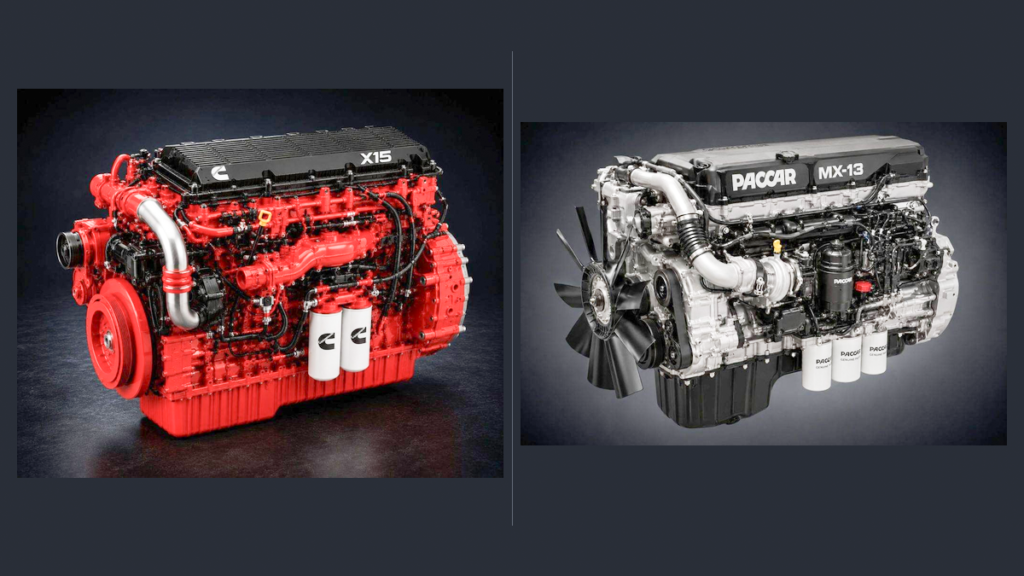 PACCAR MX-13 and Cummins X15 diesel engines associated with the Peterbilt Model 389 truck platform